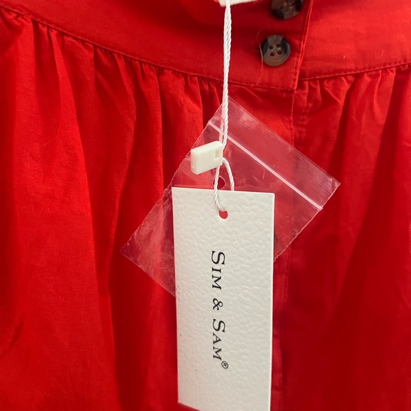Sim & Sam midi length button down skirt red orange color size medium NWT - Picture 2 of 3
